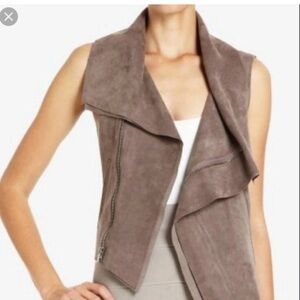 BCBGMaxAzria Brown Faux Suede Vest with Draped Lapel